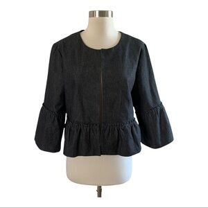 Nicole Miller Denim Bell Sleeve Ruffle Hem Blazer